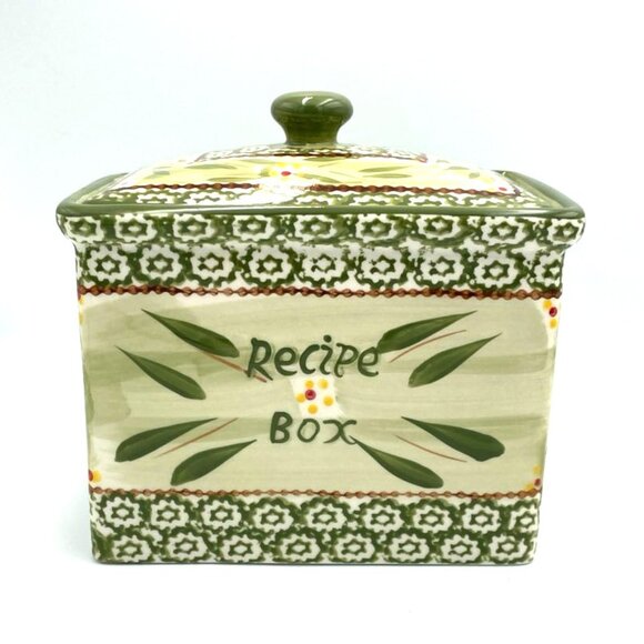 Temptations By Tara Old World Green Recipe Box Ceramic - Picture 1 of 8